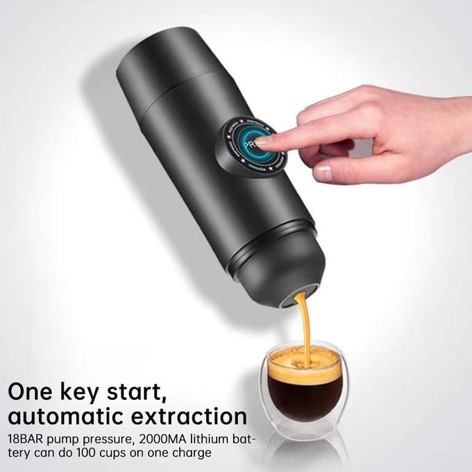 Machine à café expresso électrique portable sans fil, mini-cafetière à double portion chauffante avec noir