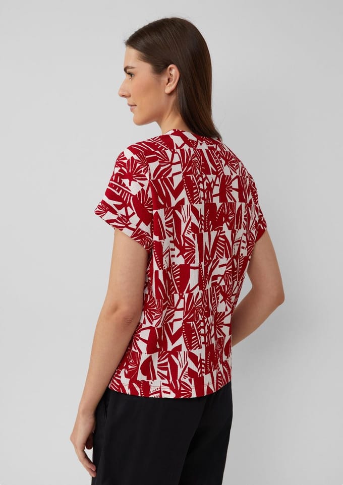 s.Oliver - female - Gestructureerd T-shirt in een relaxed fit met V-hals