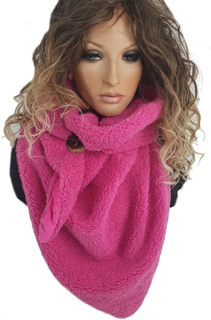 Dikke sjaal wintersjaal van teddy stof driehoeksjaal kleur pink