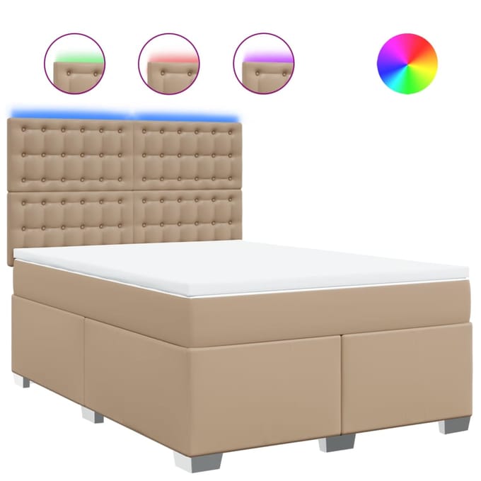 vidaXL - Boxspring - met - matras - kunstleer - cappuccinokleurig - 140x200 - cm