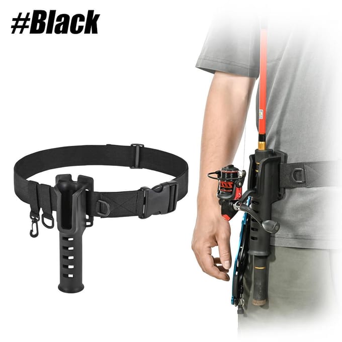 Ceinture Porte-canne à pêche à taille réglable avec 2 crochets Inséreur de canne portable pour support de spinning Ceintures de pêche dans l'eau noir