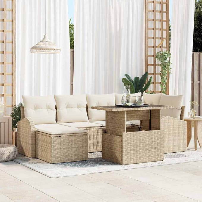 vidaXL - Tuinbank - Set - 7 - st - Beige - en - Crème - poly - rattan