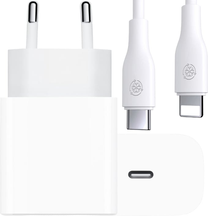 Oplaadstekker geschikt voor iPhone 14/13/12/11/X + Lightning naar usb-C kabel - Snellader - 2 meter - Wit