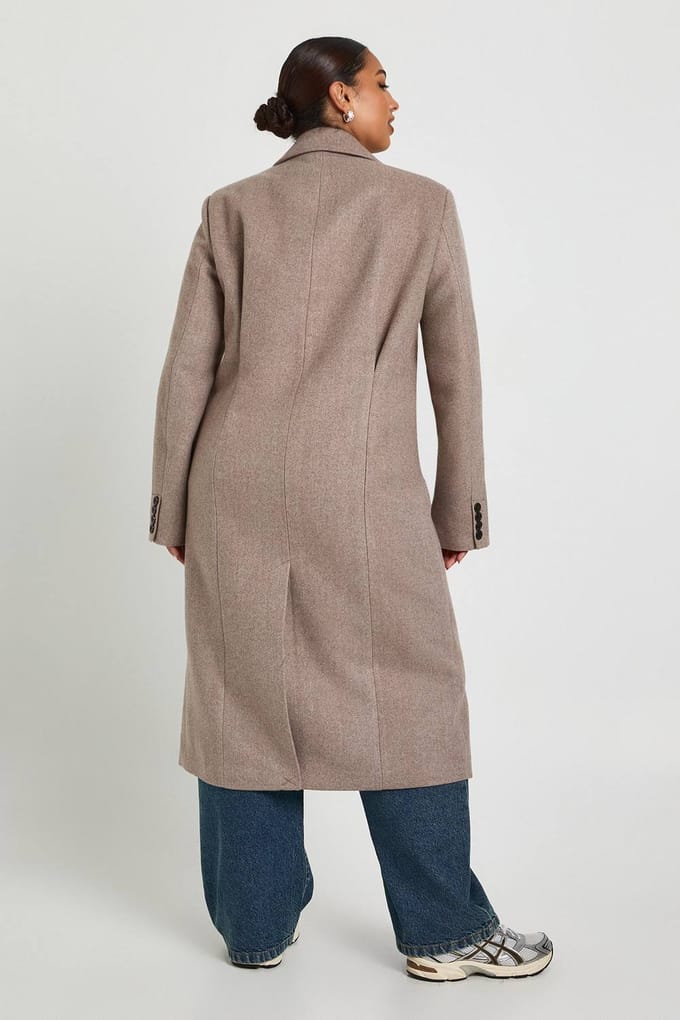 boohoo Dames Plus Wool Look Trenchcoat | Stone | Maat: 18