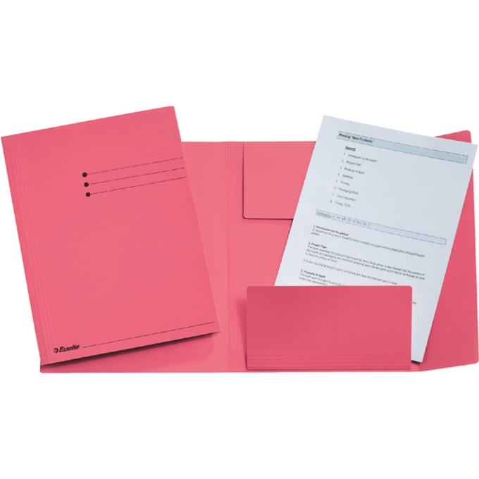 Dossiermap Esselte folio 3 kleppen manilla 275gr roze