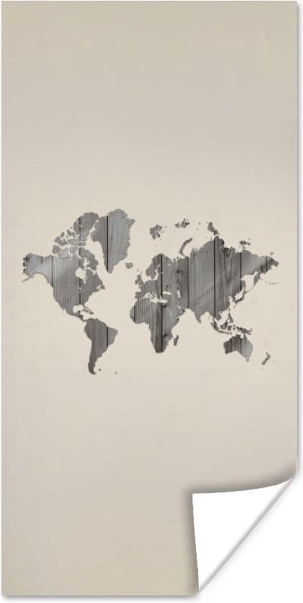 Wereldkaart Muur - Wereldkaart - Hout - Plank - 20x40 cm - Poster