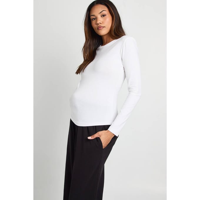 boohoo Dames Zwangerschaps Basic Lange Mouwen Nauwsluitende Longline Top | Wit | Maat: 38