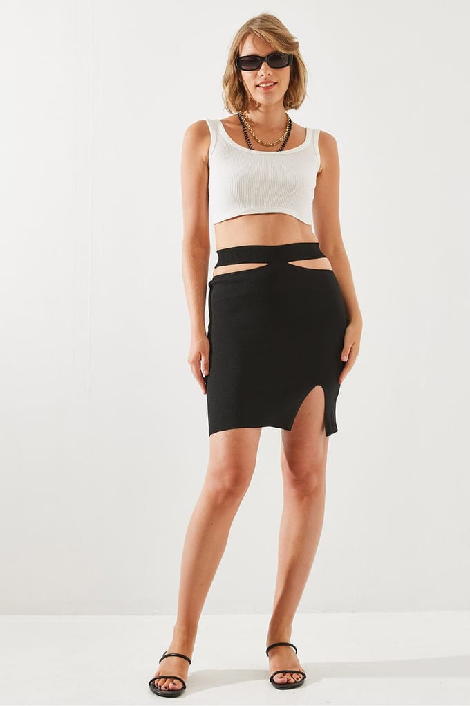 Hoge Taille Crepe Minirok met Split