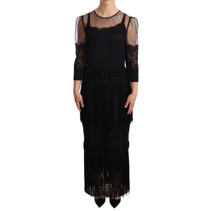 Dolce Gabbana Midi Jurk 34 Mouwen Kant Franje