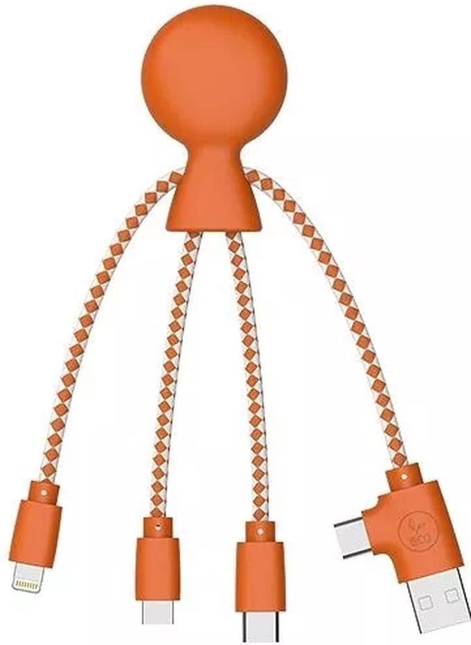 Xoopar - Mr Bio 3-in-1 Laadkabel – USB & USB-C naar USB-C, Lightning en Micro-USB – Multilaadkabel – Oranje