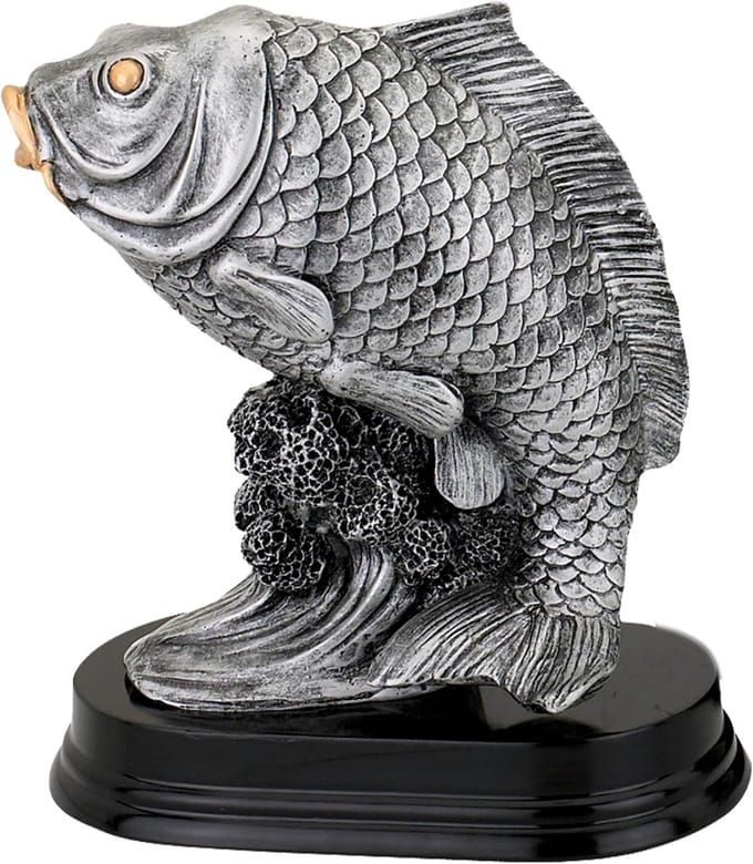 Grote Vis Trofee - Prijs Viswedstrijd - Grootste Vis - Extra Zwaar Ontwerp - 37 cm Hoog - Zilver Goud