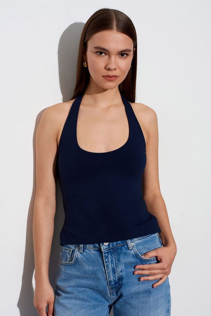 Halternek Cut-Out Slim Fit Blouse