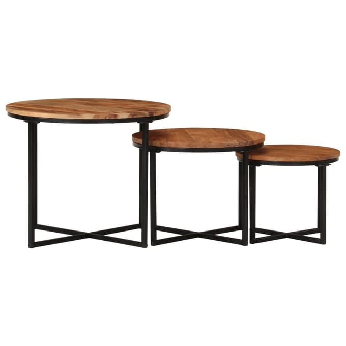 vidaXL - 3-delige - Salontafelset - massief - acaciahout - en - ijzer