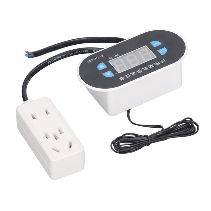 Contrôleur de Température Numérique LED Chauffage Refroidissement Thermostat Interrupteur de Contrôle avec Sonde Étanche white