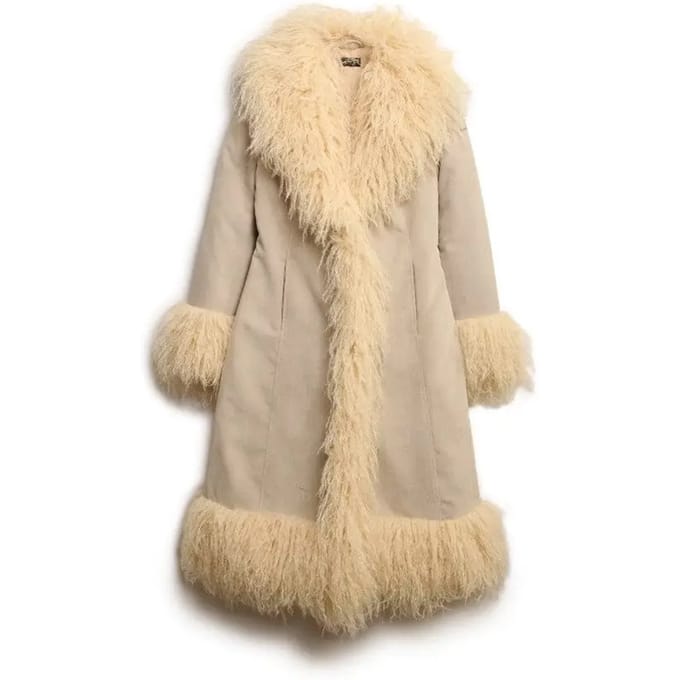Superdry Long Afghan Jas Beige M Vrouw