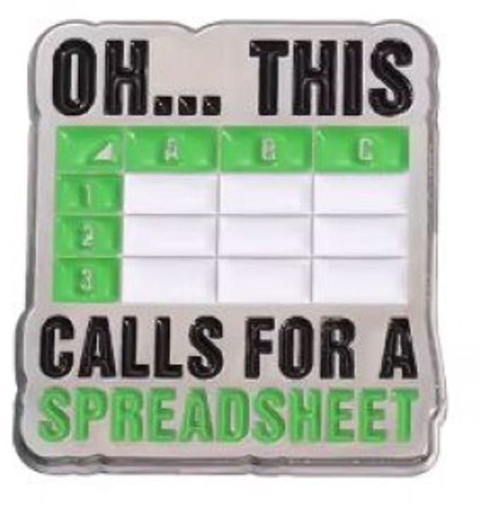 Pin Broche - enamel pin - kledingspeld - Excel spreadsheet