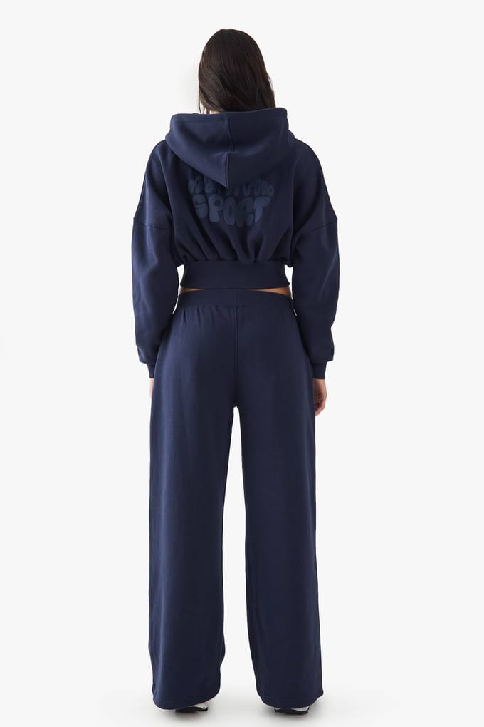 boohoo Dames DSGN Studio Sport Bubble Print Boxy Crop Zip Through Hoodie | Navy | Maat: Large
