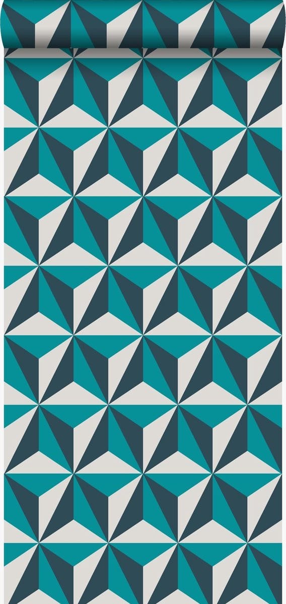 Origin Wallcoverings behang grafisch 3D motief turquoise - 53 cm x 10.05 m - 347449