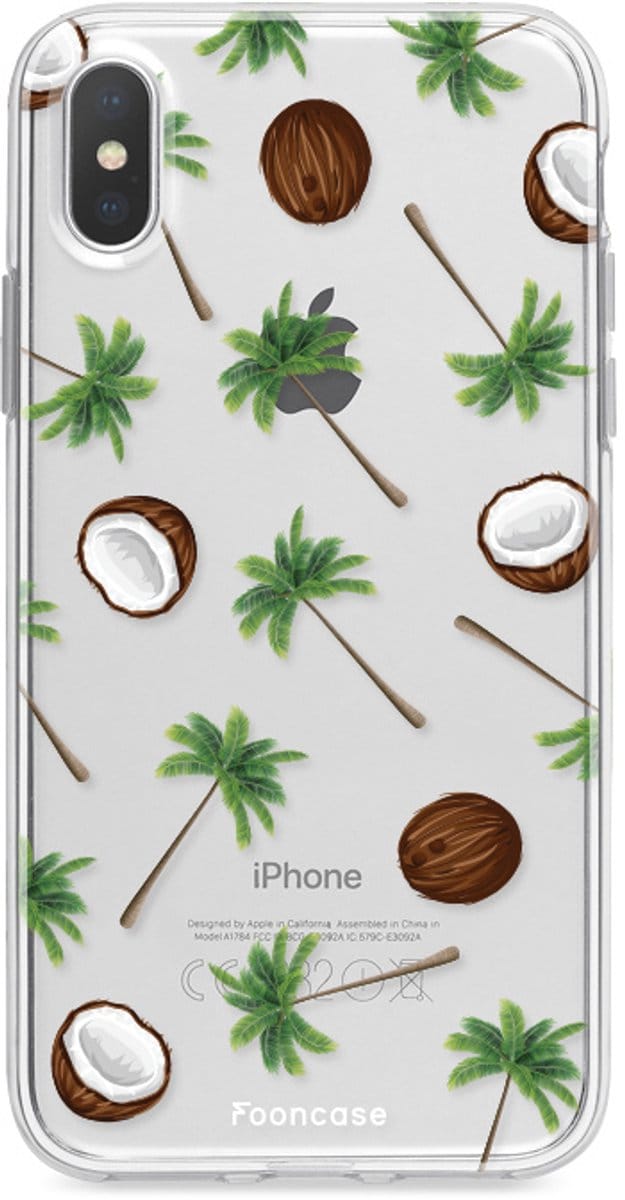 Fooncase Hoesje Geschikt voor iPhone X - Shockproof Case - Back Cover / Soft Case - Coco Paradise / Kokosnoot / Palmboom