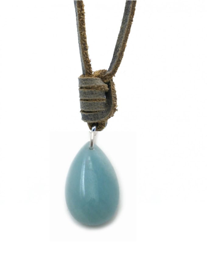IbizaMen - Heren - ketting - leren- veter - edelsteen - amazoniet - drop