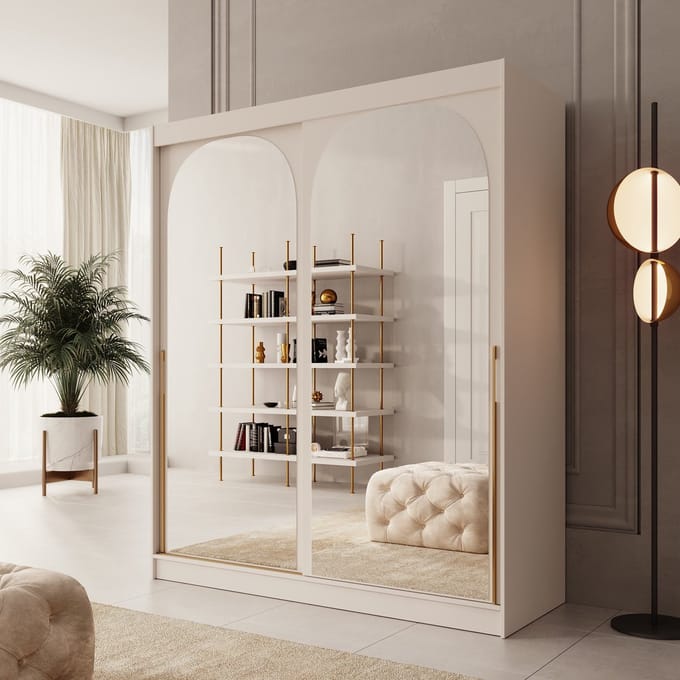Meubella - Moniq - Kledingkast 2 schuifdeuren - Beige - 180x65x215 cm