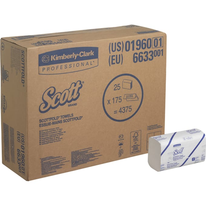 Handdoek Scott i-vouw 1-laags 200x315mm 25x175stuks wit 6633