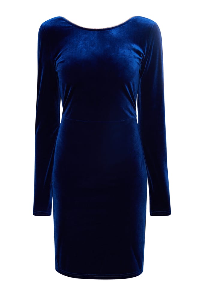 Faina Fluwelen jurkje met strass steentjes Dames blauw