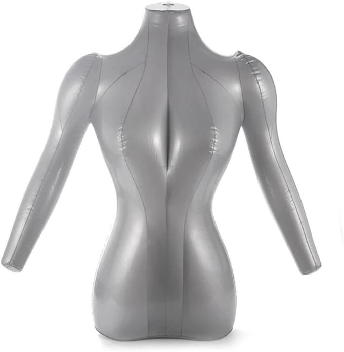 Opblaasbaar Bovenlichaam - Paspop Model - Kleding Presenteren - Glad PVC Oppervlak - ca. 450 g - Zilver
