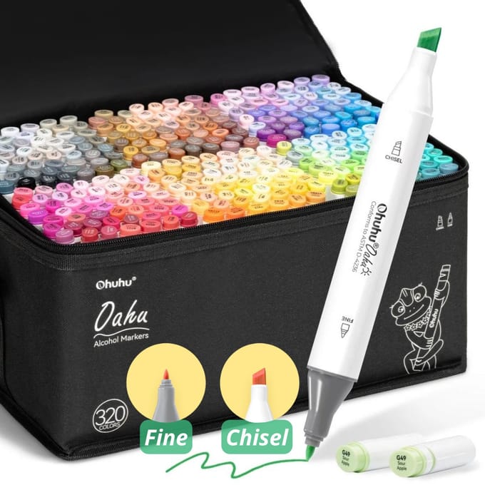 Ohuhu - Oahu Fine & Chisel - Alcohol Art Markers - 320 kleuren