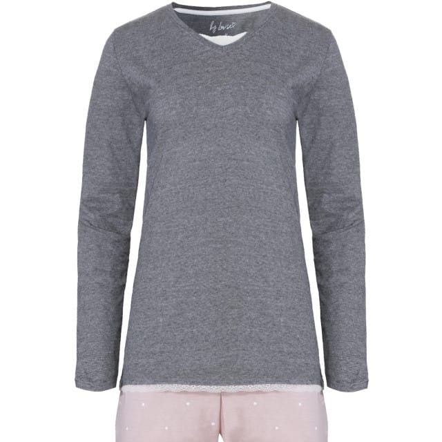 By Louise Dames Pyjama Set Lang Katoen Grijs / Roze - Maat M
