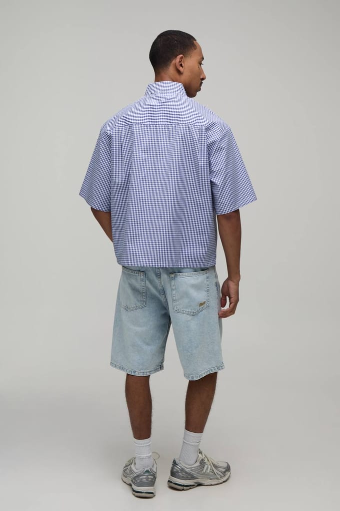 Oversized Boxy Asymmetrisch Geruit Overhemd | Blue | Size Small