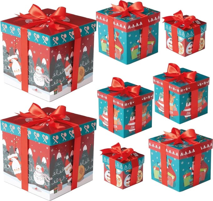 8 Kerstcadeau Dozen met Ribbons - Herbruikbare Gift Boxes in 4 Groottes voor Diverse Gelegenheden