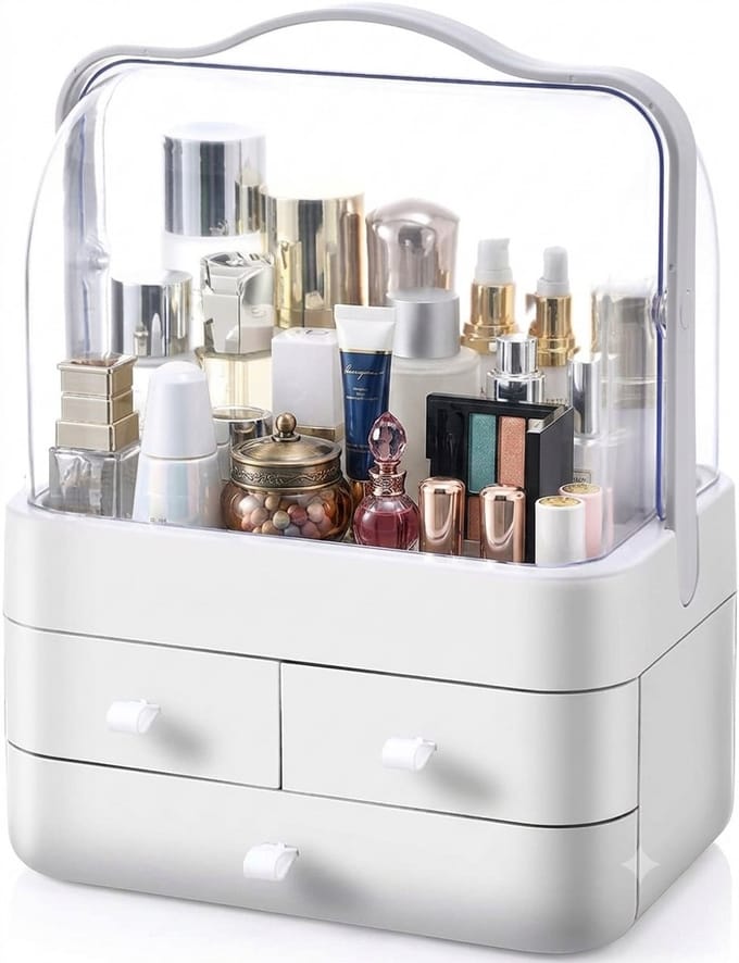 Livatto Makeup Organizer Stofdicht met 3 Laden Wit - Cosmetica Opbergbox