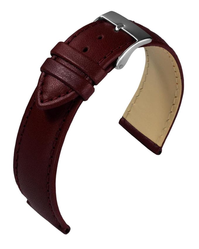 EULIT horlogeband - leer - 22 mm - bordeaux - metalen gesp