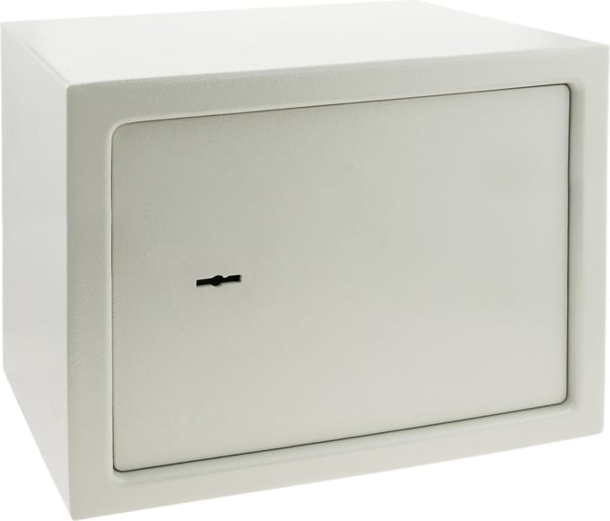 PrimeMatik - Stalen kluis met sleutels 35 x 25 x 25 cm beige