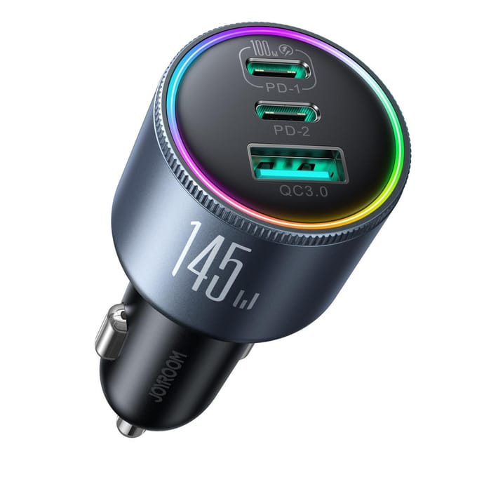 Joyroom JR-CCN07 145W Car Charger 2xUSB-C USB-A + 100W USB-C Cable - Dark Grey