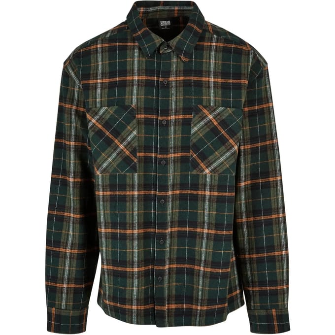 Urban Classics - Boxy Fane Check Overhemd - S - Groen/Oranje