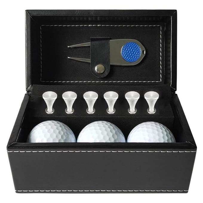 Golf Accessoires Cadeaubox met Bal Teehouder Hoedclip Golfer Cadeauset Kit black
