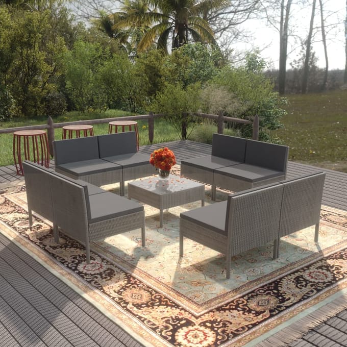 vidaXL - 9-delige - Loungeset - met - kussens - poly - rattan - grijs