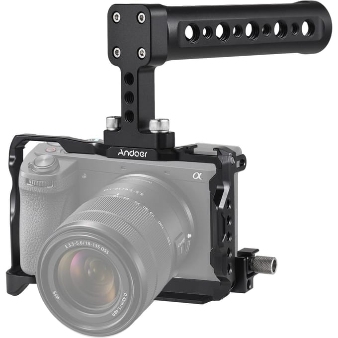 Andoer Camera Cage + Top Handle Kit Aluminiumlegering Camera Video Cage met Magnetische Sleuf Koude with top handle zwart