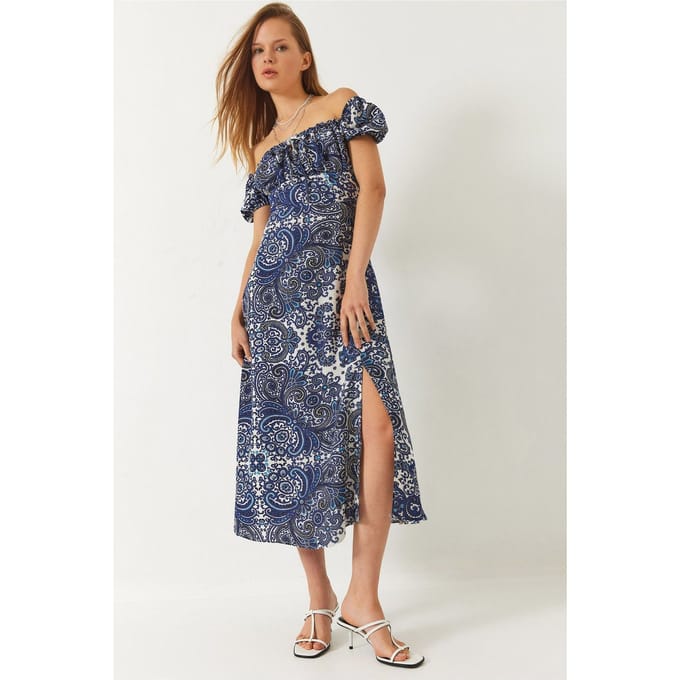 Patroonloze Strapless Midi-jurk met Striksluiting