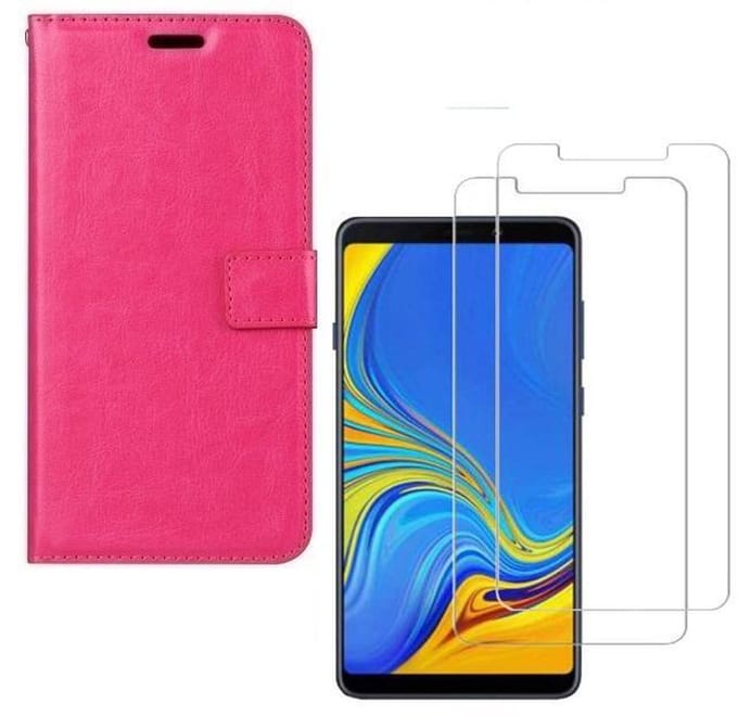 hoesje Geschikt voor: Samsung Galaxy A9 2018 Portemonnee roze met 2 stuks Glas Screen protector