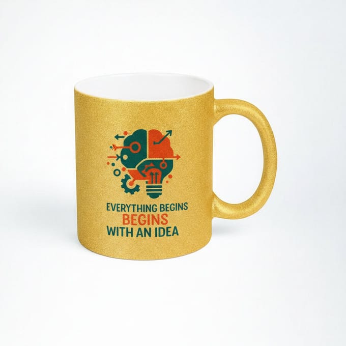 Gouden Glitter Idee Mok - Everything Begins With An Idea