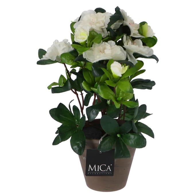 Mica Decorations Kunstplant - Azalea - groen/wit - 27 cm - Met mooie bloemen