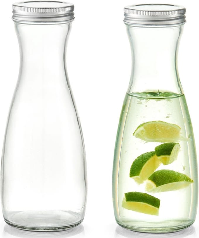 Zeller Karaf - 2x - met schroefdeksel - glas - 1000 ml - schenkkan