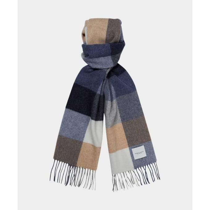 Profuomo Sjaal Wol Ruiten Blauw Grijs Beige - Maat - Heren