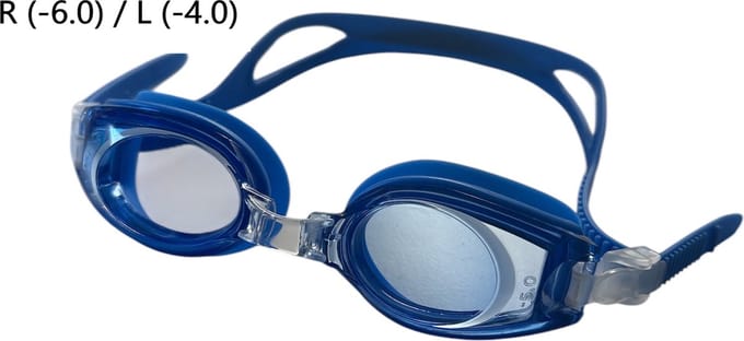 Kinderzwembril op sterkte - R (-6.0) / L (-4.0) - Blauw