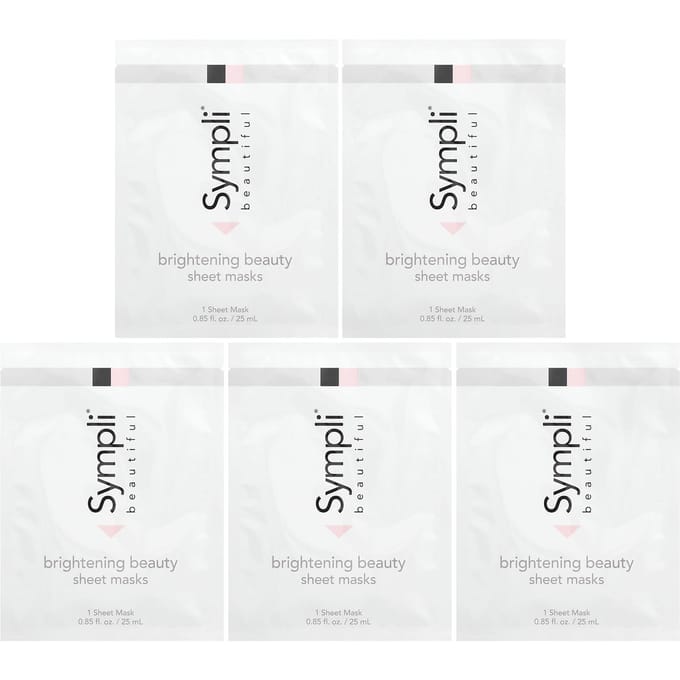Sympli Beautiful, Brightening Beauty Sheet Mask, 5 sheet masks, 25ml (0.85oz) each white
