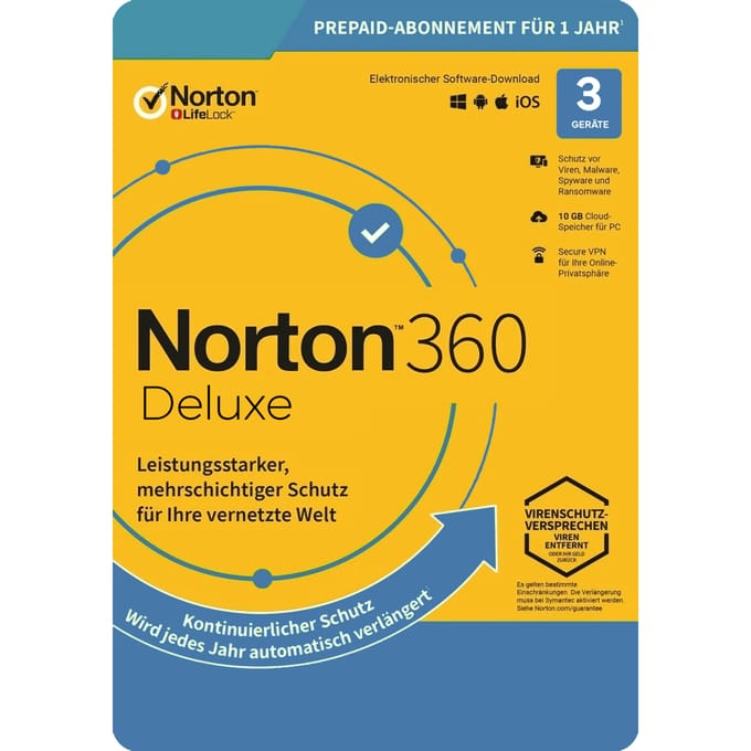 Norton 360 Deluxe, 25 GB Cloud-Backup 3 Apparaten / 1 Jaar