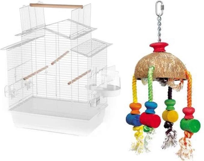 Duvo Vogelkooi Iza 3 Met Badhuis + kokosnoot